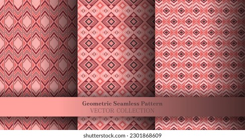 Cool geometrical argyle seamless tracery collection. Tribal motif ethnic patterns. Argyle ikat geometric vector repeating ornament package. Cover background prints.