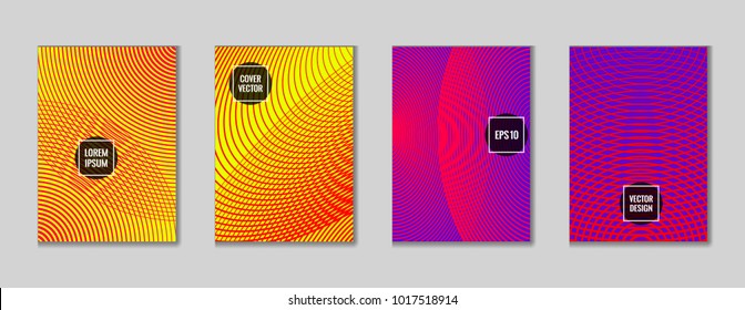 Cool geometrical lines notebook cover pattern. Minimalistic notepad cover texture set. Colorful title page vector for student notebook, dairy or notepad.