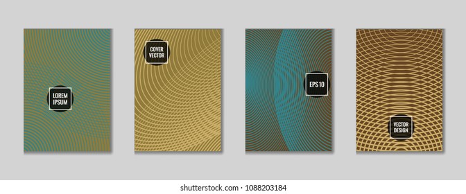 Cool geometrical lines notebook cover background. Minimalistic notepad cover template set. Colorful title page graphic design for college notebook, dairy or notepad.