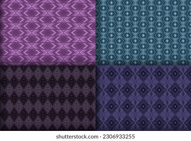 Colección de ornamentos sin fisuras de chevron de geometría fría. Motismo británico de patrones étnicos. Conjunto de texturas interminables del vector geométrico de Chevron ikat. Impresiones de fondo monocromo.