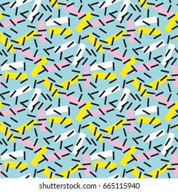 Cool geometry seamless pattern vector illustration surface design for print and web. Memphis post-modernist style motif. Pop art repeatable fabric sample.