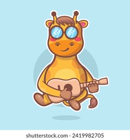 cool giraffe animal character mascot playing guitar isolated cartoon