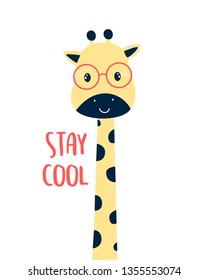 Cool giraffe t-shirt design with slogan. Vector illustration design for fashion fabrics, textile graphics, prints.