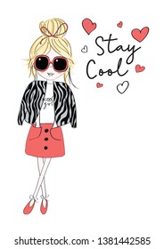 cool girl illustration vector stay cool slogan 