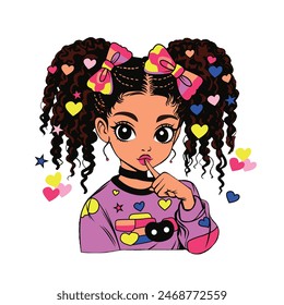 cool girl with ribbon and heart vector design