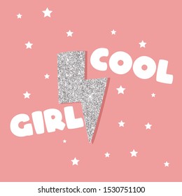 cool girl text glitter line young tee illustration art vector