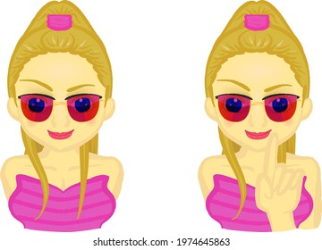Cool girl, upper body illustration, Caucasian.
