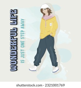 cool girl vector illustration graphic anime teen character korean style