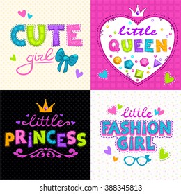 Cool girlie t shirt print set, vector girlish backgrounds