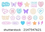 Cool Girly Stickers Pack. Trendy Y2K Hand Drawn Patches. Pop Art Elements.