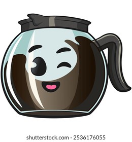 cool glass coffee pot cartoon mascot character vector illustration, work of hand drawn