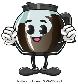 cool glass coffee pot cartoon mascot character vector illustration be healthy and strong enough to become a champion, work of hand drawn