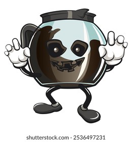 cool glass coffee pot cartoon mascot character vector illustration become a scary halloween character, work of hand drawn