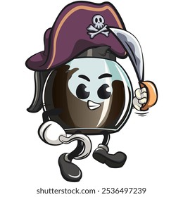 cool glass coffee pot cartoon mascot character vector illustration as pirate with dagger, work of hand drawn