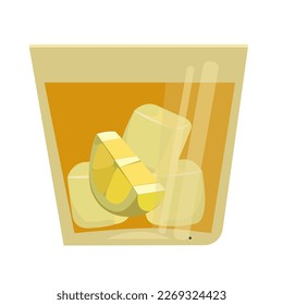 Cool Glass of  lemonade with a lemon half slice and ice cubes.  Summer drink. Refreshing beverage.