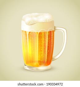 Cool glass mug of cold golden beer with foam emblem vector illustration