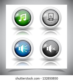 Cool glass shiny buttons for web. Vector illustration.