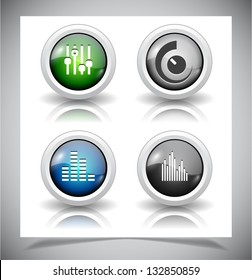 Cool glass shiny buttons for web. Vector illustration.