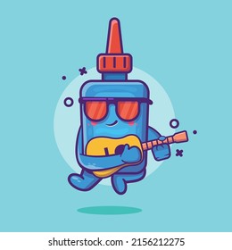 Cool Glue Bottle Character Mascot Playing Guitar Isolated Cartoon In Flat Style Design 