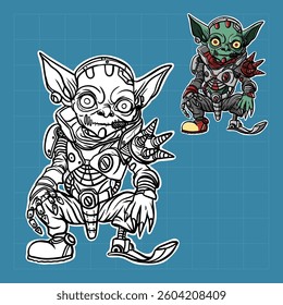 cool goblin cyborg coloring book vector