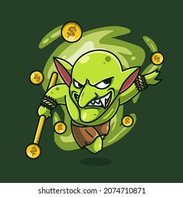 cool goblin icon illustration. The money thief. flat cartoon concept. premium quality vectors.