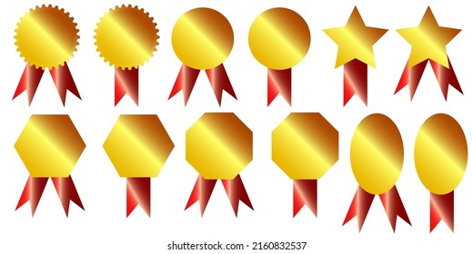 cool gold stamp logo and red ribbon logo image suitable for product packaging designs or company logos or production goods

