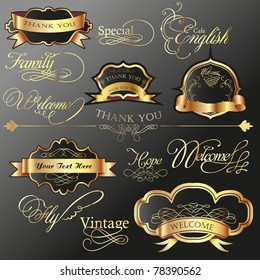 cool golden label tag set with wording calligraphy