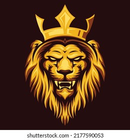 Cool Golden Lion Head Vector, King Lion Head Logo Template, Lion Strong Logo Golden Royal Premium printing for everything 