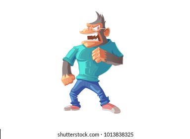 Cool, Gorilla Character Angry. vector Illustration. Isolated on white background.