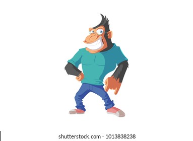 Cool, Gorilla Character Happy. vector Illustration. Isolated on white background.
