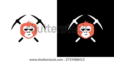 Cool Gorilla Head Symbol Icon Mascot Wearing Sunglasses with Two Mining Tools Template Vector
