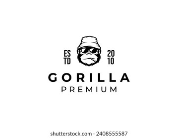 Logo de Cool Gorilla, plantilla de vector de cabeza de mono. Diseño del logo de gorila