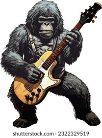 cooler Gorilla-Play-E-Gitarre-Aufkleber, weißer Hintergrund