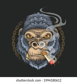 cool gorilla smoking grunge chain background