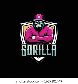 cool gorillas with hat cartoon character vector