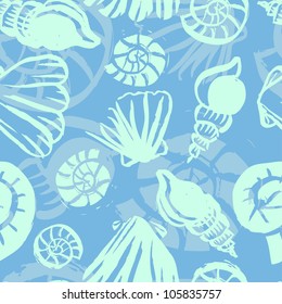Cool and graceful hand painted textured marine vector seamless pattern