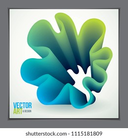 Cool gradient shape, futuristic design. 3d flower shape, vector abstract art. Perfect for gift card,cover,poster or brochure. Bright color wave dimensional object.