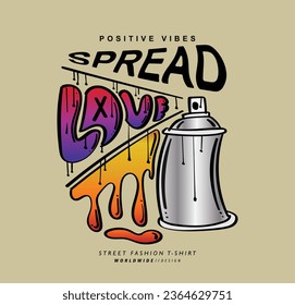 Cool graffiti spray drawing and typography. Vector illustration design for slogan tee, t shirt, fashion print, trendy graphic, poster, sweatshirt.