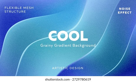 Cool grainy gradient background with wavy layered blue and turquoise shapes, featuring a noise effect, perfect for marine science presentations, liquid product packaging, or refreshing brand imagery