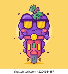 cool grape fruit character mascot riding scooter motorcycle isolated cartoon in flat style design 