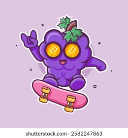 cool grape fruit character mascot playing skateboard isolated cartoon