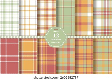 Cool Graphite Seamless Tartan with Pale Cream accents Fabric Design Set of 12