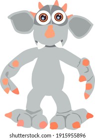 A cool gray monster with orange nails and big eyes. A very nice creature.