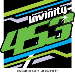 Cool green 453 number vector and white INVINITY text, 3D design, sporty background.