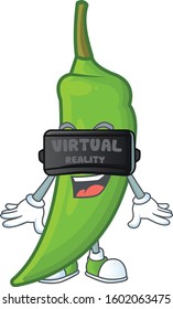 cool green chili character with Virtual reality headset