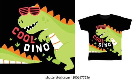 Cool green dinosaur with red glasses for print on tee