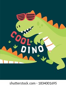 Cool green dinosaur with red glasses vector illustration