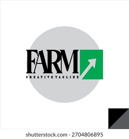 Vector de texto FARM UP verde fresco, forma de flecha básica, diseño de logotipo de empresa agrícola.