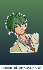 Cool green hair boy character illustration