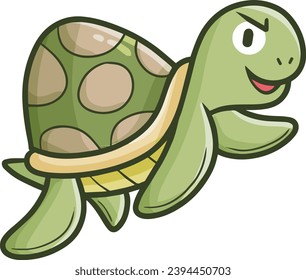 Cool green turtle swimming cartoon illustration